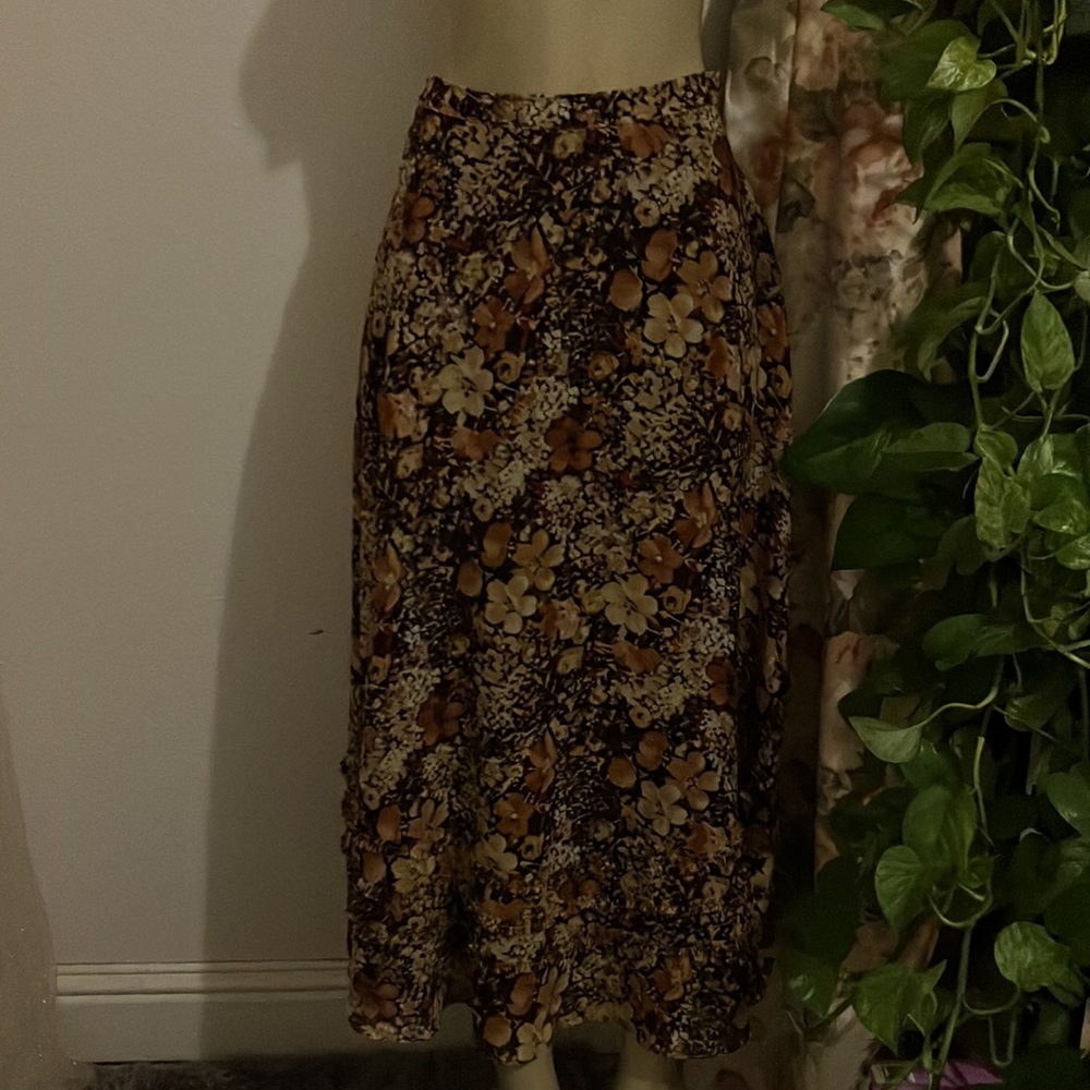 Vintage Skirt Coldwater Creek Long Floral Brown Tan Black Red Yellow